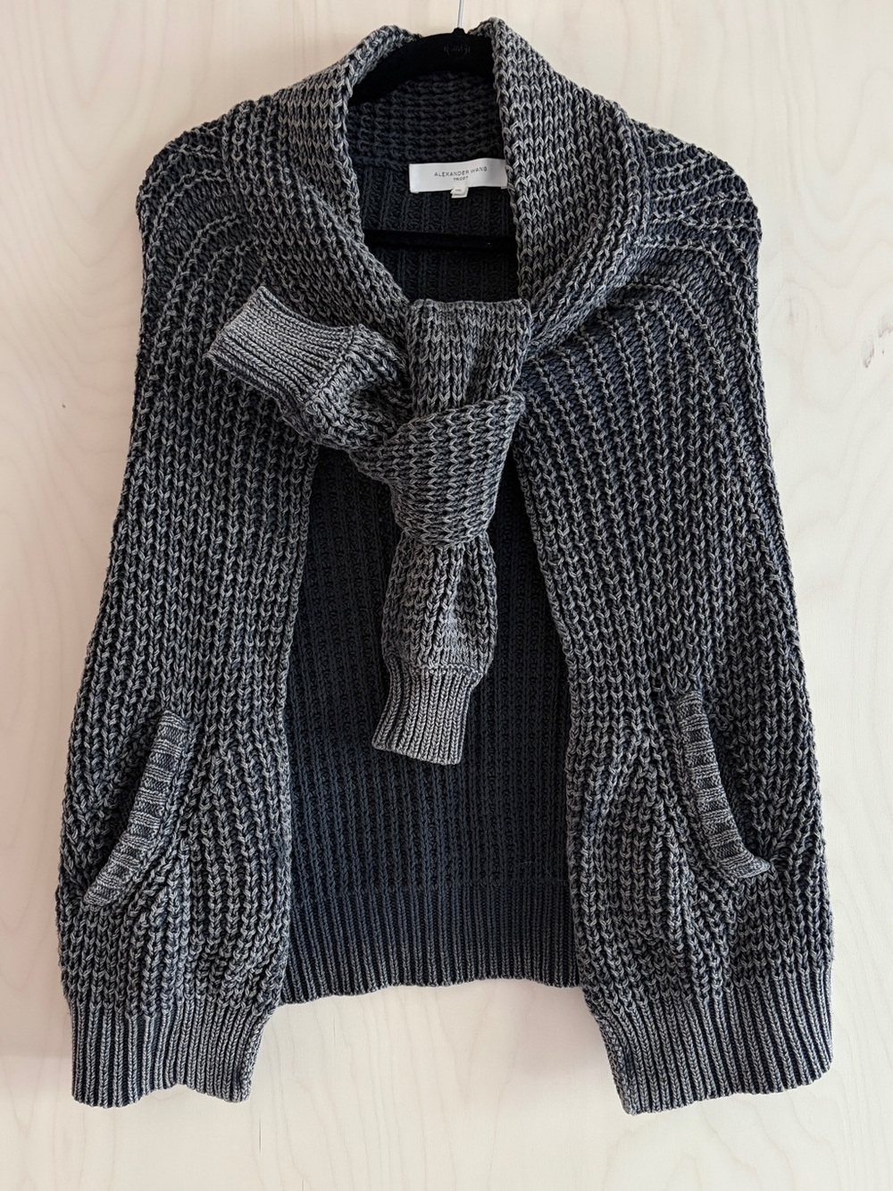 Alexander Wang Charcoal Gray Knit Shawl-Style Sweater